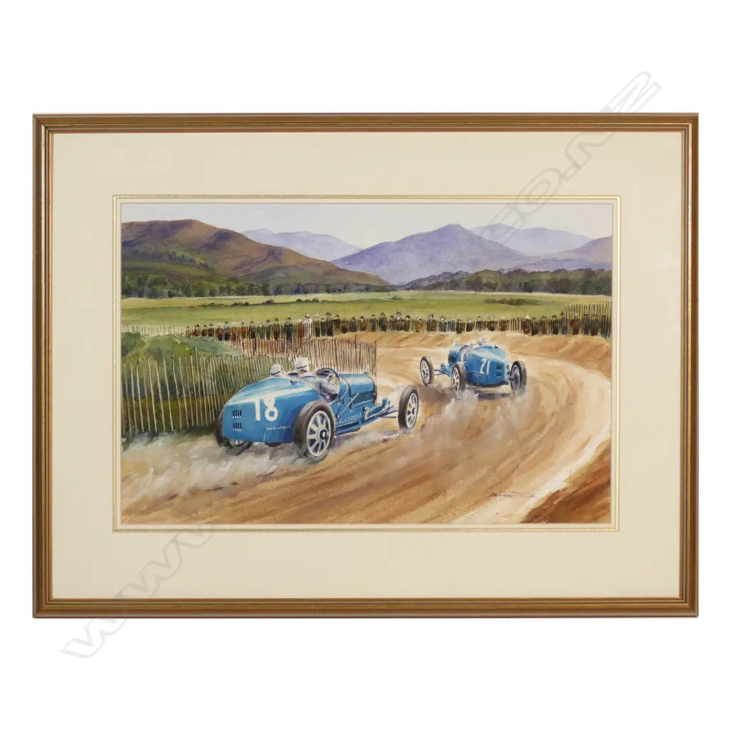Dennis Taylor (NZ c.1950s) 1925 French Grand Prix featuring de Vuizcaya and Gamler in Bugattis, Image 1++