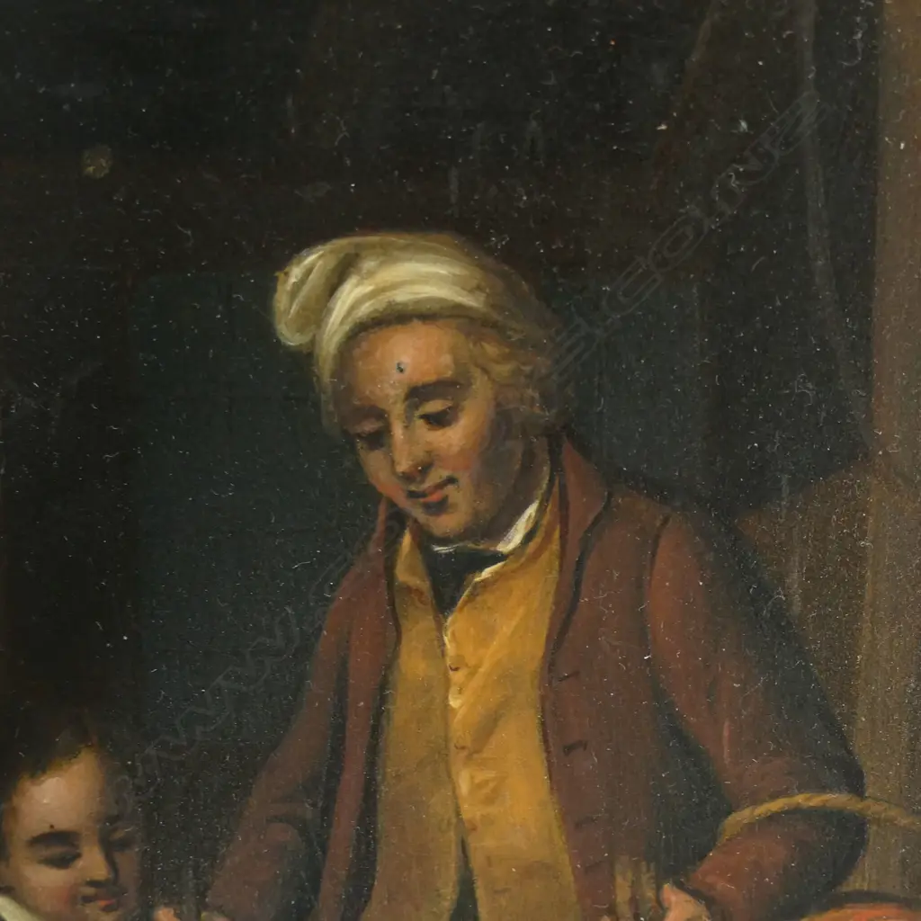 18thC Continental artist unknown 'Father Giving a Birdcage to Children', Image 1++