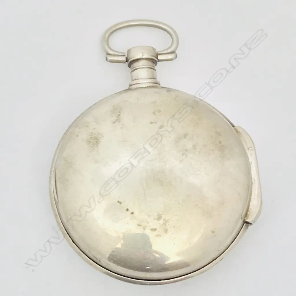 French early 19thC silver pocket watch, the case stamped DHD in a diamond with number 19338. Image 1++