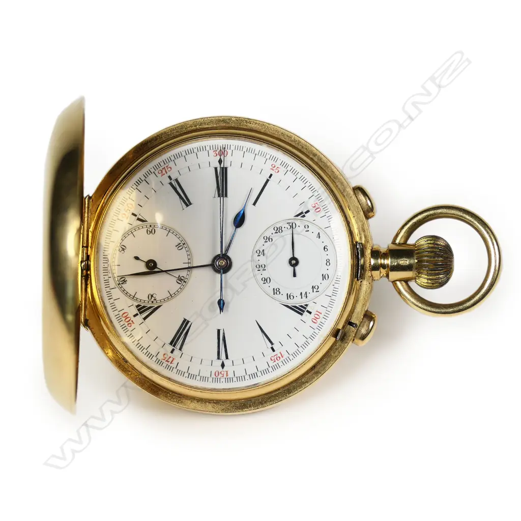 An 18ct gold two button chronograph full hunter pocket watch, Image 1++