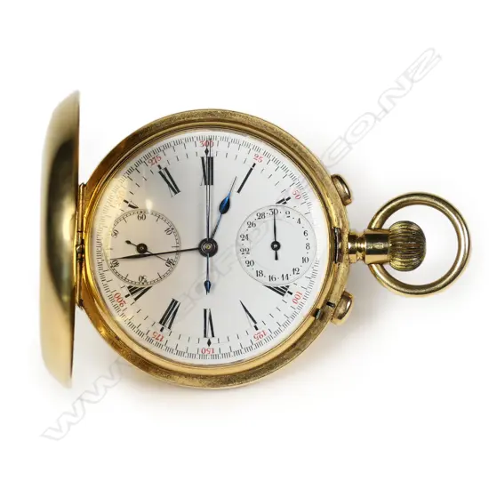An 18ct gold two button chronograph full hunter pocket watch,