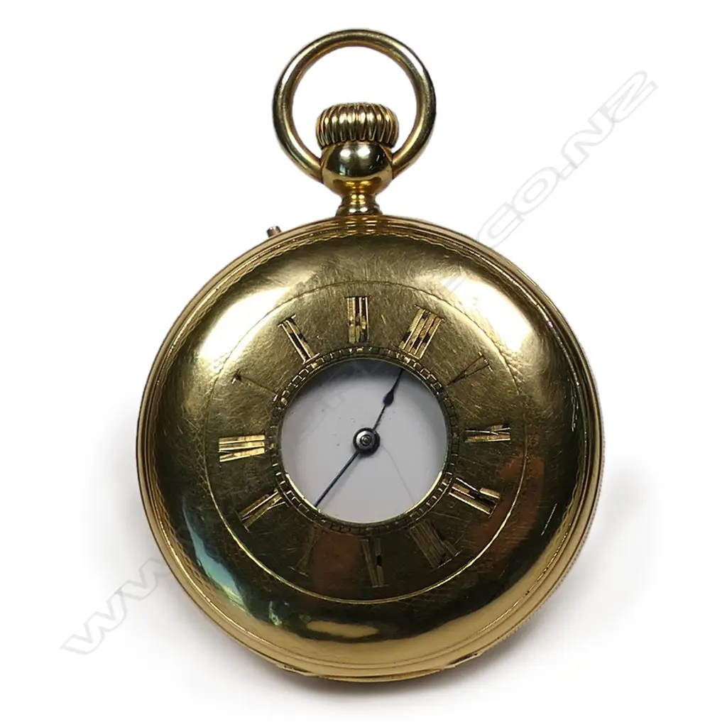 A 19thC 18ct gold half hunter pocket watch, Image 1++