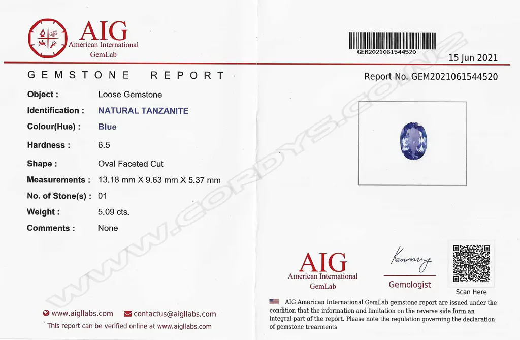 A 5.09ct unset Tanzanite, Image 1++