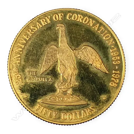 A 1976 Cayman Islands fifty dollar gold coin,