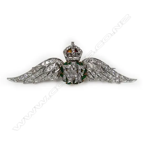 An 18ct white gold and diamond R.A.F. sweetheart brooch,