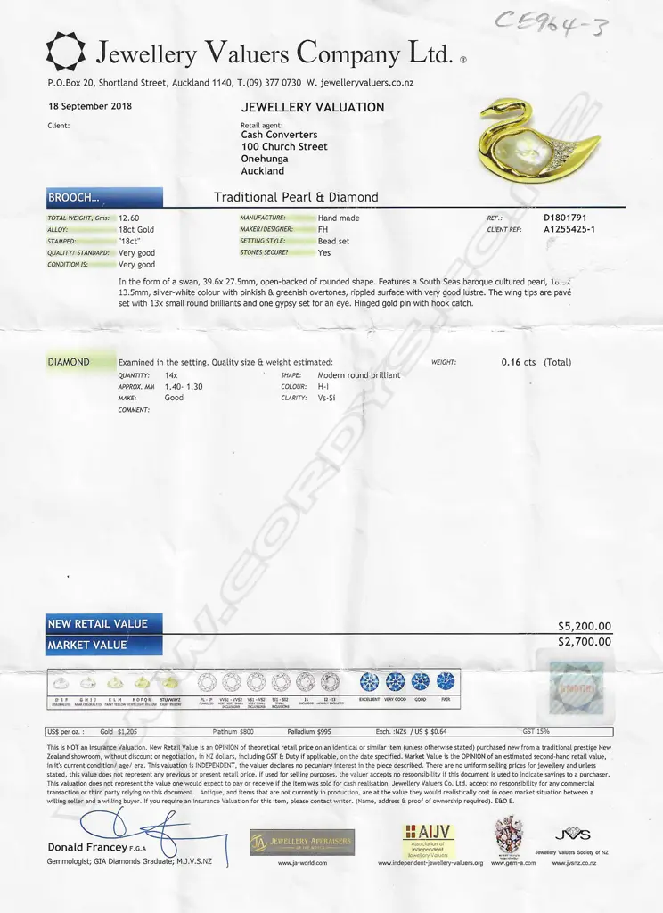 An 18ct yellow gold large South Seas baroque cultured pearl and diamond swan brooch, Image 1++