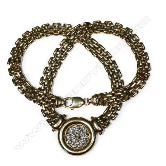 A 9ct gold and diamond necklace,