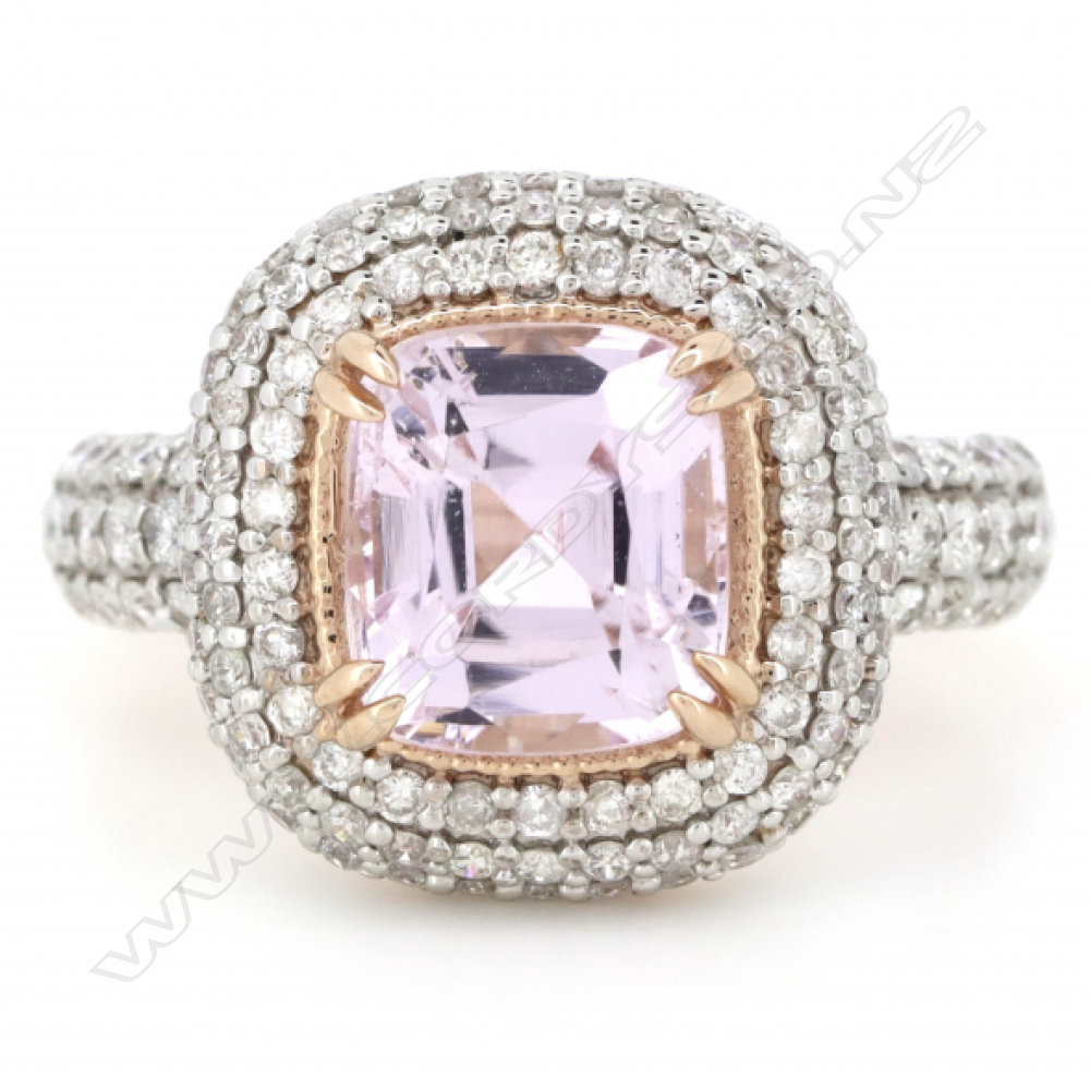 A 14ct rose gold kunzite and diamond cluster ring, Image 1++