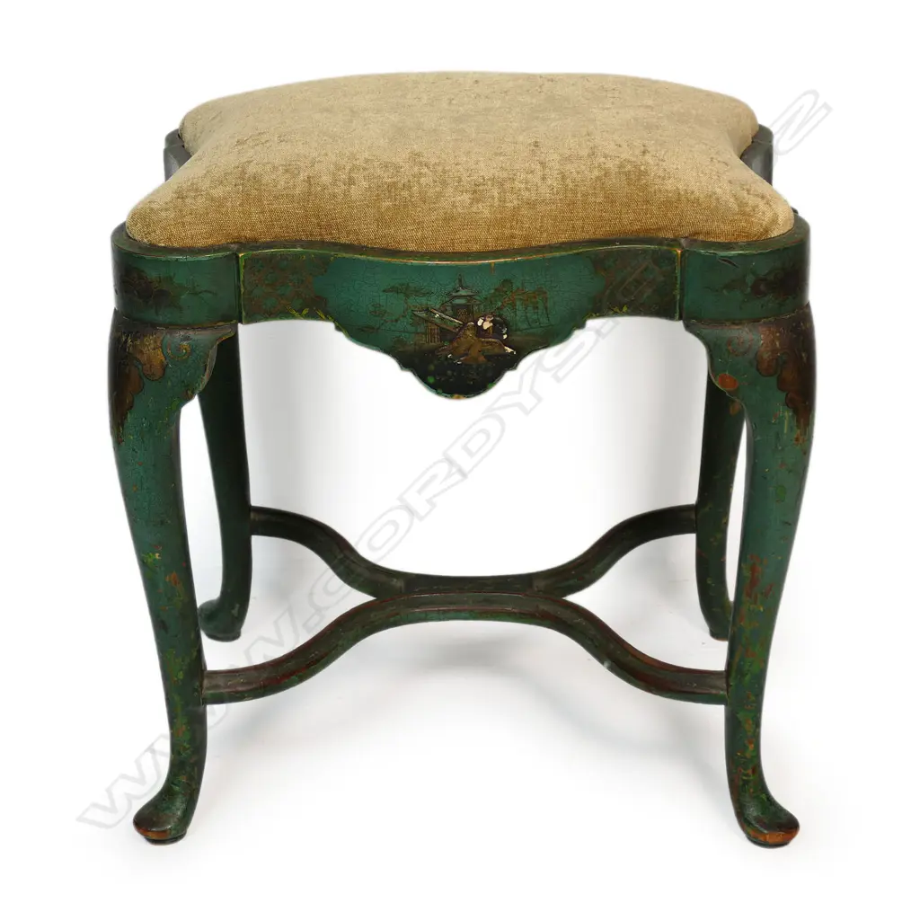 A 19thC Queen Anne style chinoiserie stool, Image 1++