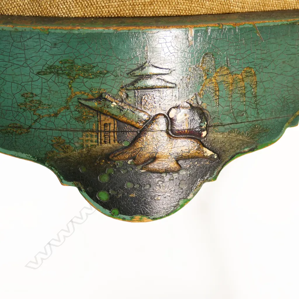 A 19thC Queen Anne style chinoiserie stool, Image 1++