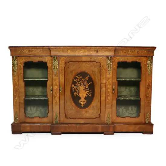 An impressive Victorian figured walnut credenza,