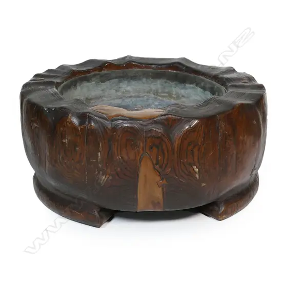 A large characterful 19thC Japanese Meiji exotic wood hibachi,