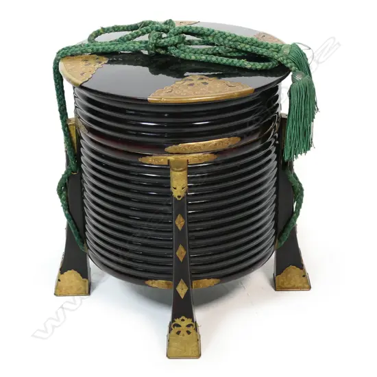 A vintage Japanese black lacquered hokai storage vessel,