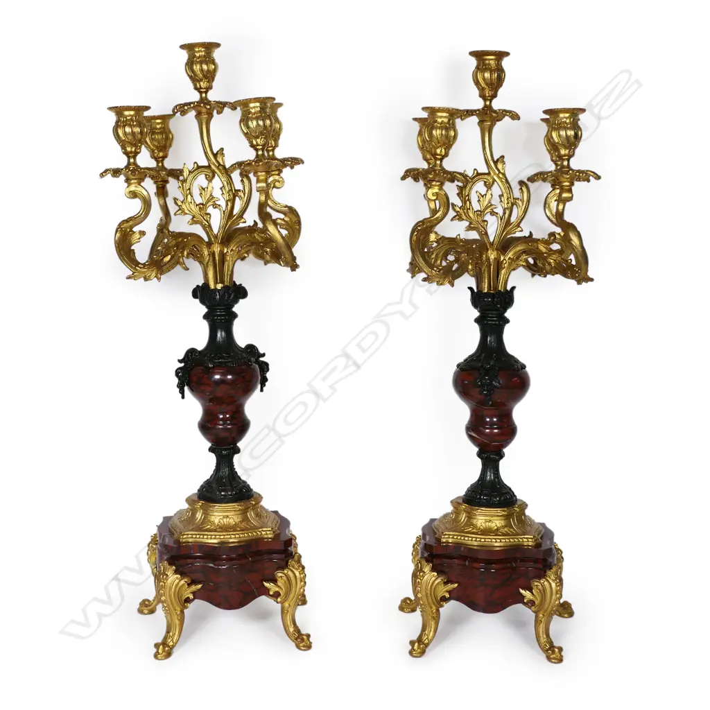 A pair of 19thC French Napolean III period ormolu and marble candelabra, Image 1++