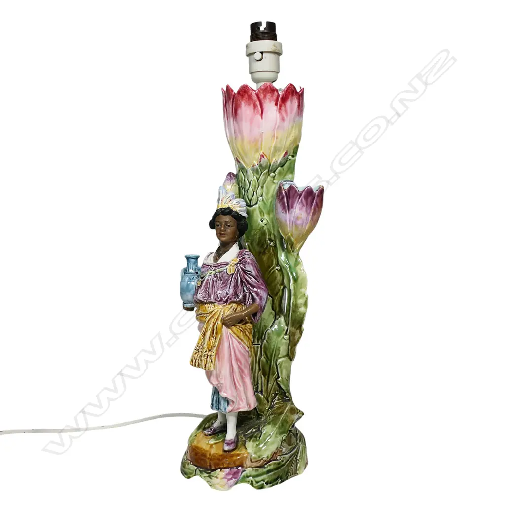 An early 1900s French majolica barbotine table lamp, Image 1++
