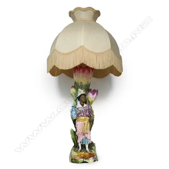 An early 1900s French majolica barbotine table lamp,