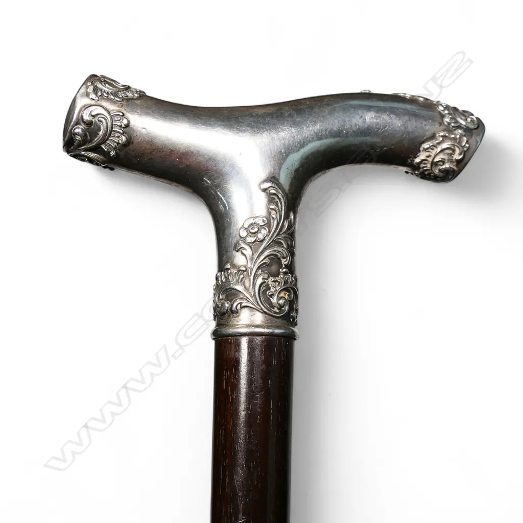A late Victorian silver topped hardwood walking stick, Image 1++