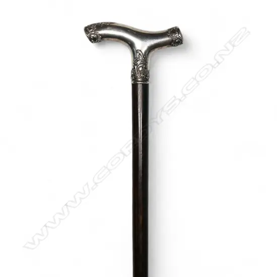 A late Victorian silver topped hardwood walking stick,
