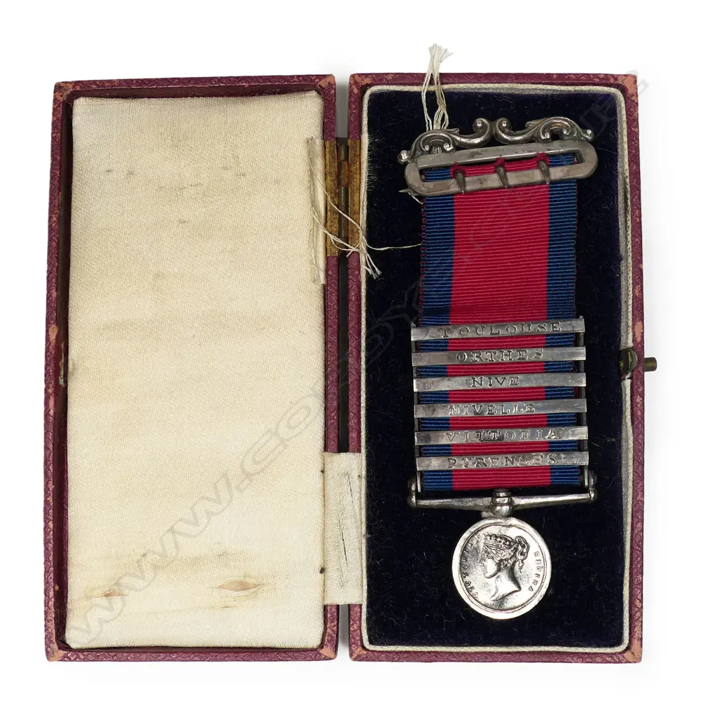 An unusual cased six bar miniature Military General Service medal with elaborate scroll brooch suspension, Image 1++