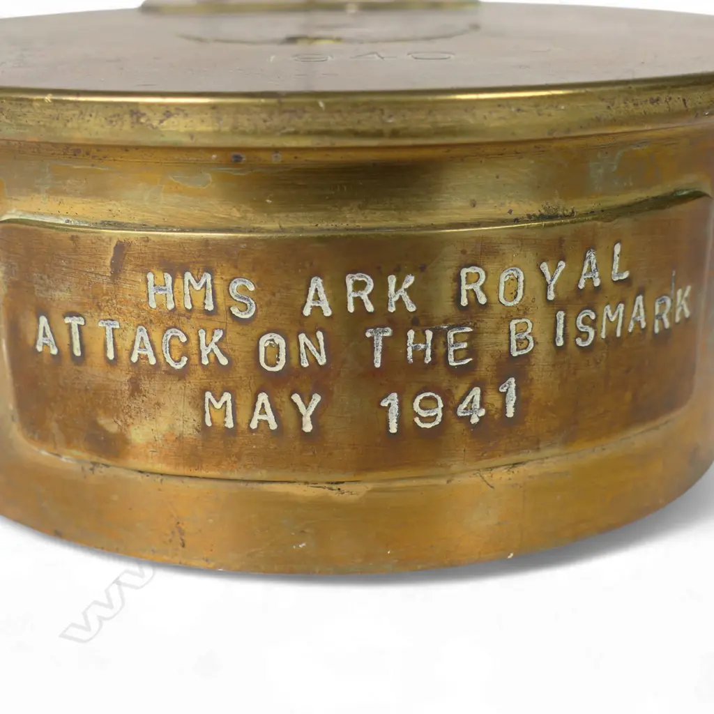 An old brass trench art bi-plane on large shell base, Image 1++