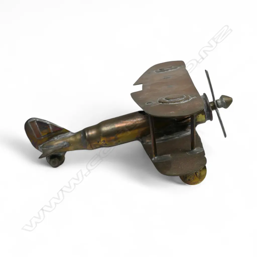 An old brass trench art bi-plane, Image 1++