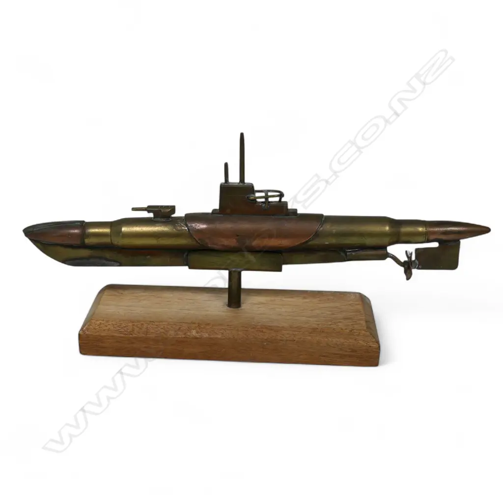 An old brass and copper trench art submarine, Image 1++