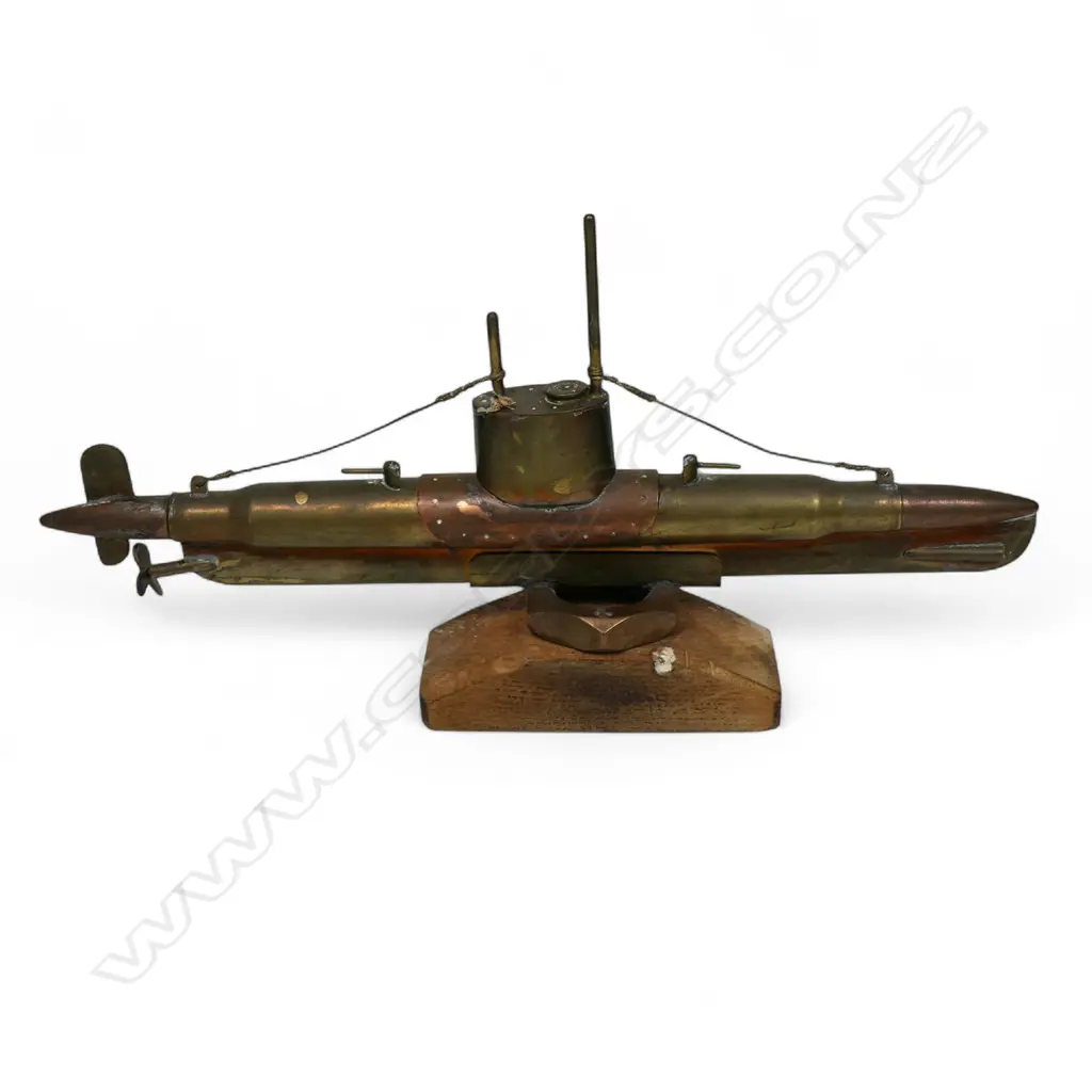 An old brass and copper trench art submarine, Image 1++