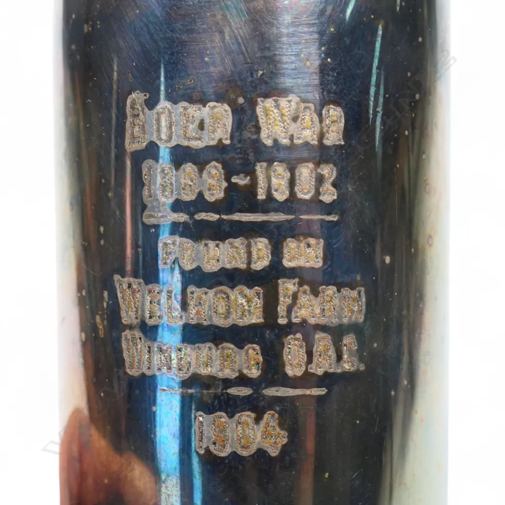 A chromed brass Boer War shell case engraved, Image 1++
