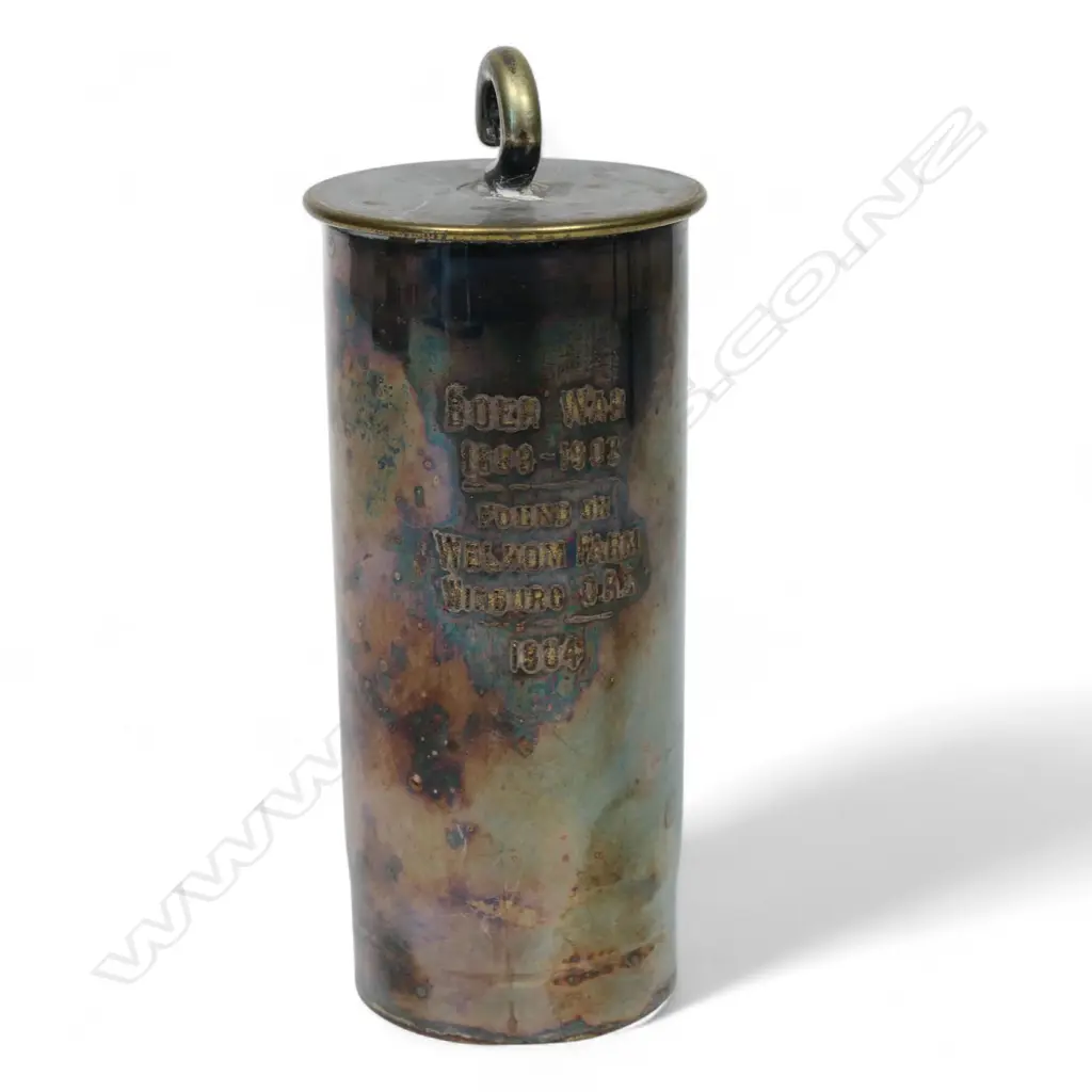 A chromed brass Boer War shell case engraved, Image 1++