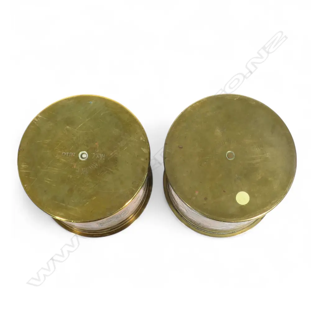 Two WW1 trench art brass large shell case Persian decorated lidded canisters, Image 1++