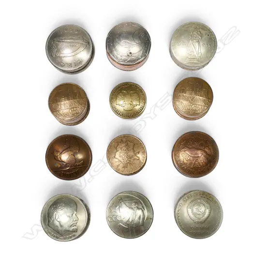 A collection of 12 various trench art style modified coin boxes,