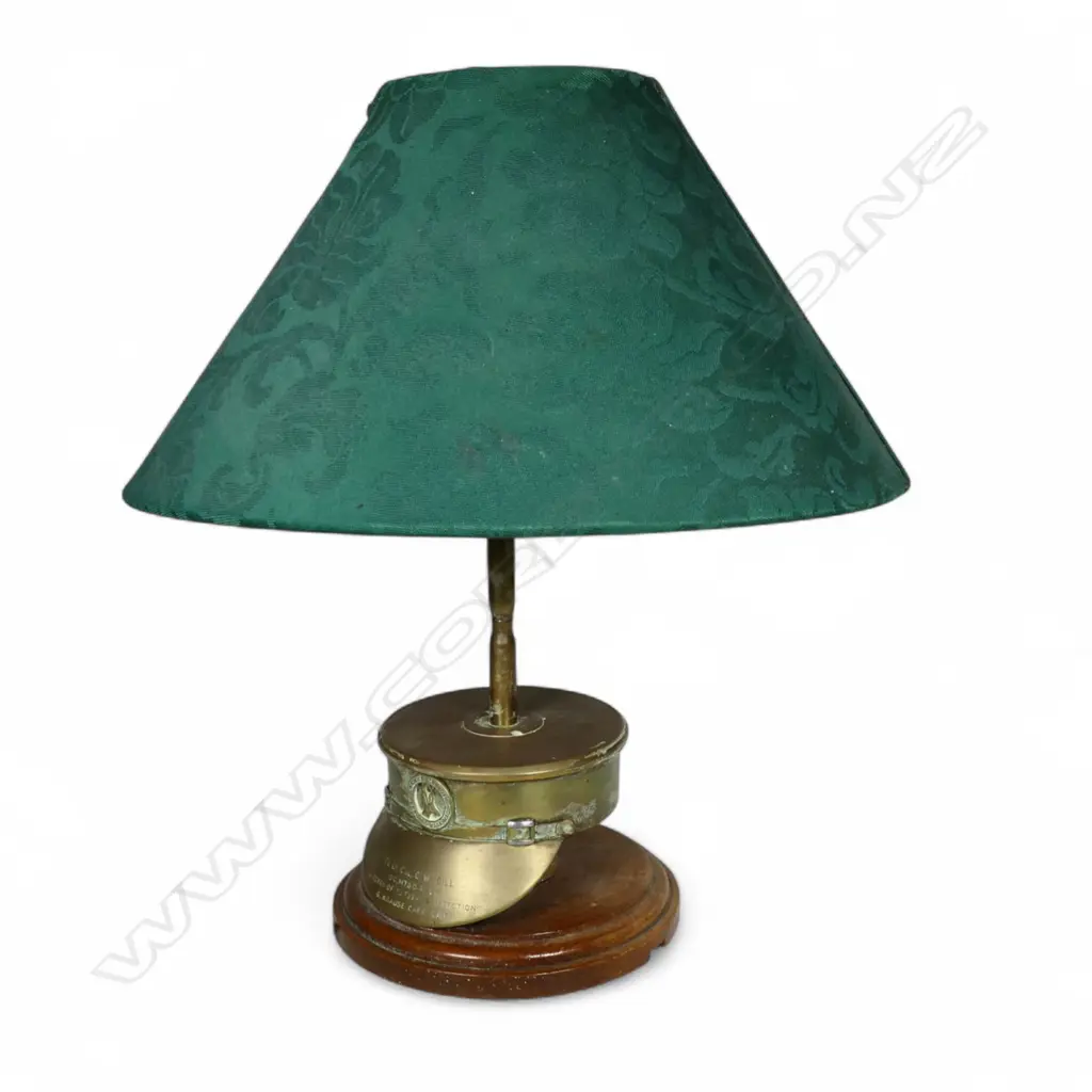 A WWII brass trench art presentation military cap lamp, Image 1++