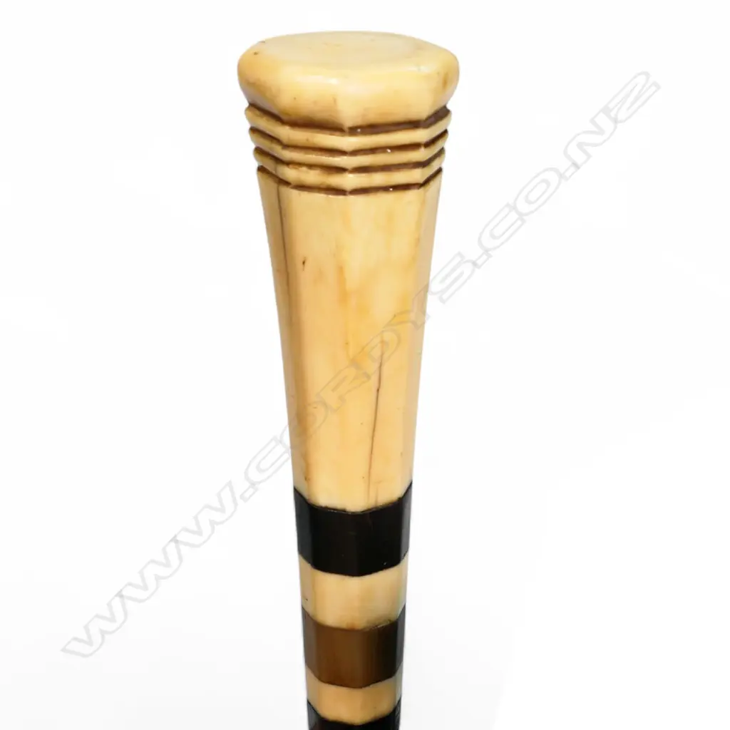 A 19thC whalebone carved walking stick, Image 1++