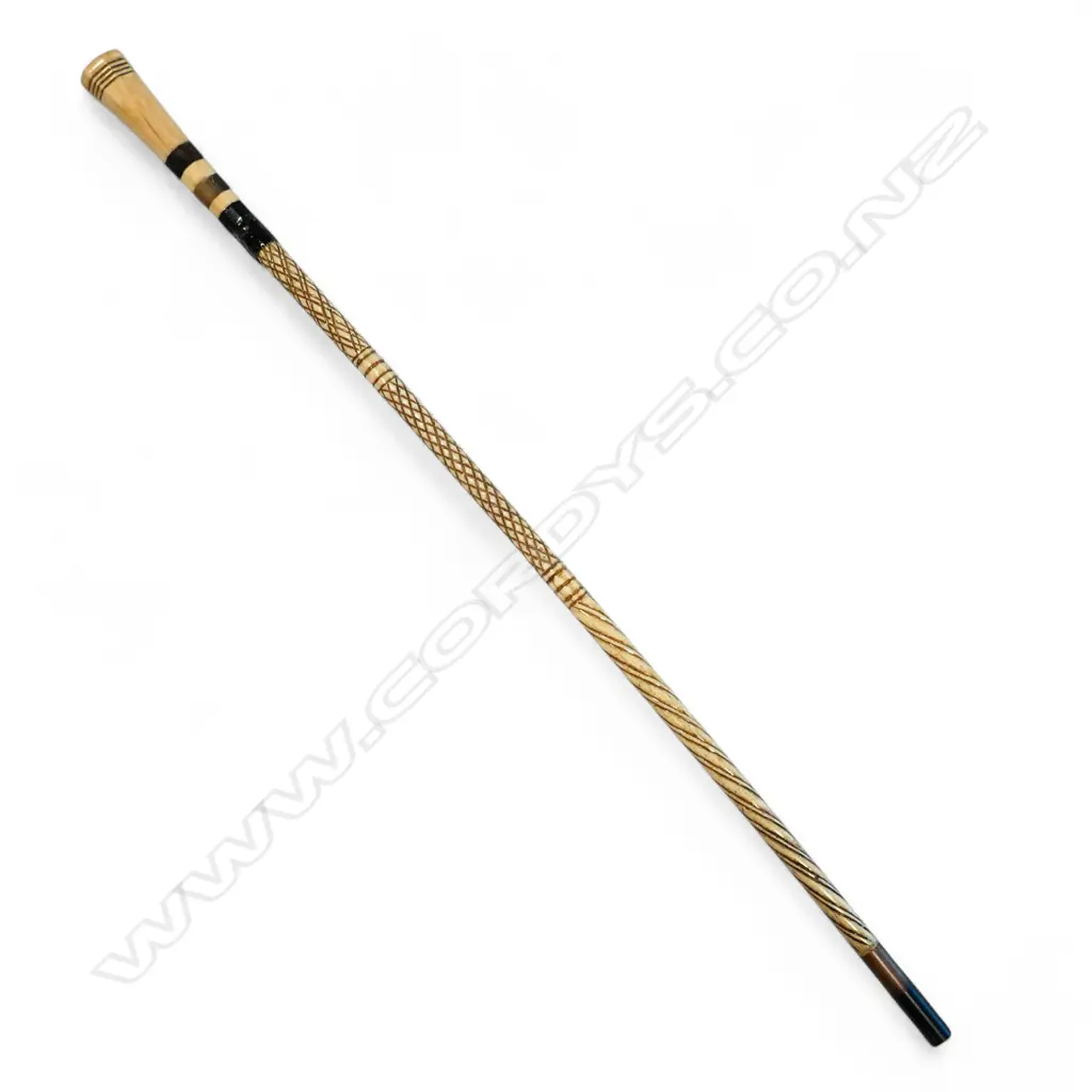 A 19thC whalebone carved walking stick, Image 1++