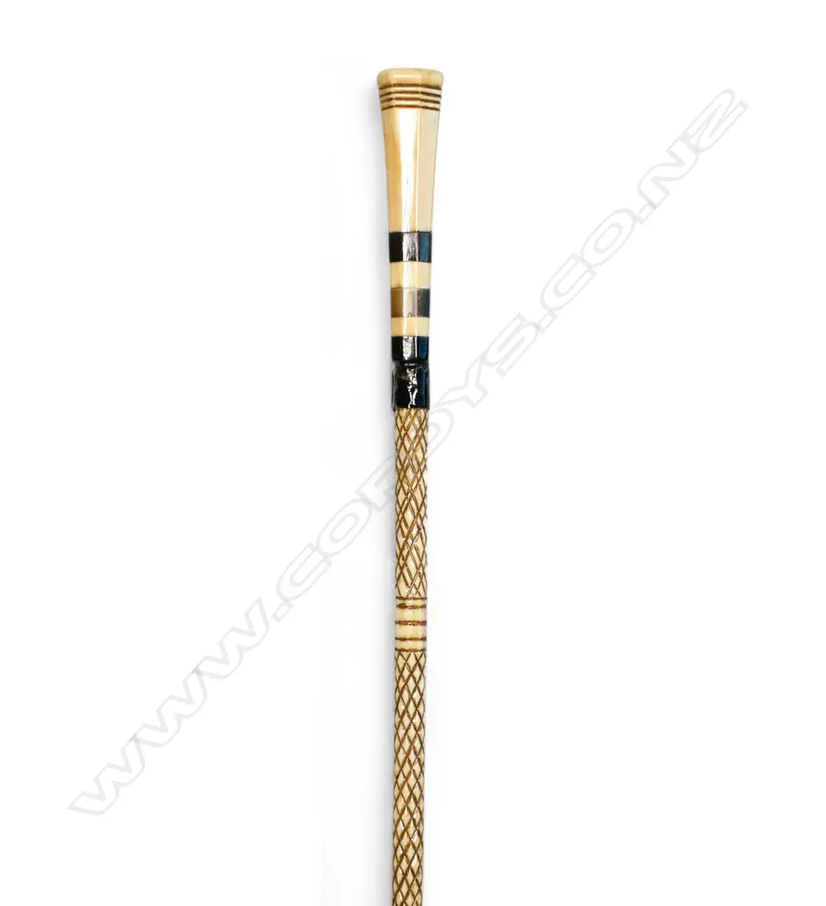 A 19thC whalebone carved walking stick, Image 1++