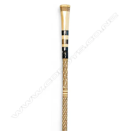A 19thC whalebone carved walking stick,