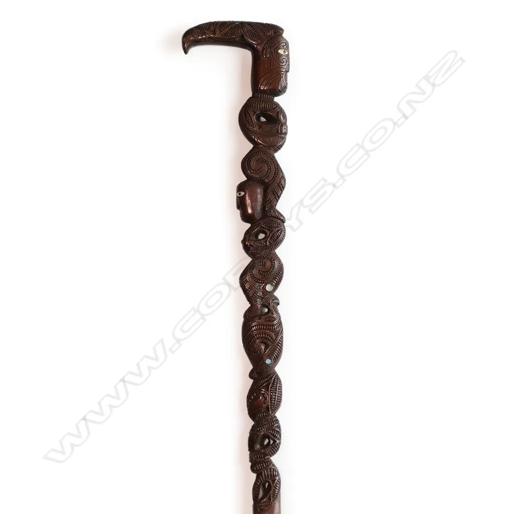 A late 19thC Māori carved tokotoko (walking stick) attributed to Jacob Heberley Image 1++