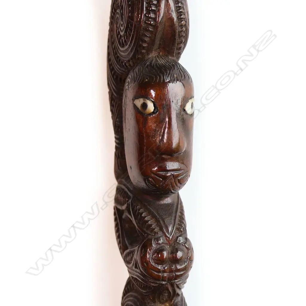A late 19thC Māori carved tokotoko (walking stick) attributed to Jacob Heberley Image 1++