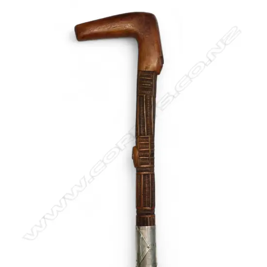 A Māori tokotoko (walking stick) with wide silver band engraved 'Ruateatea',