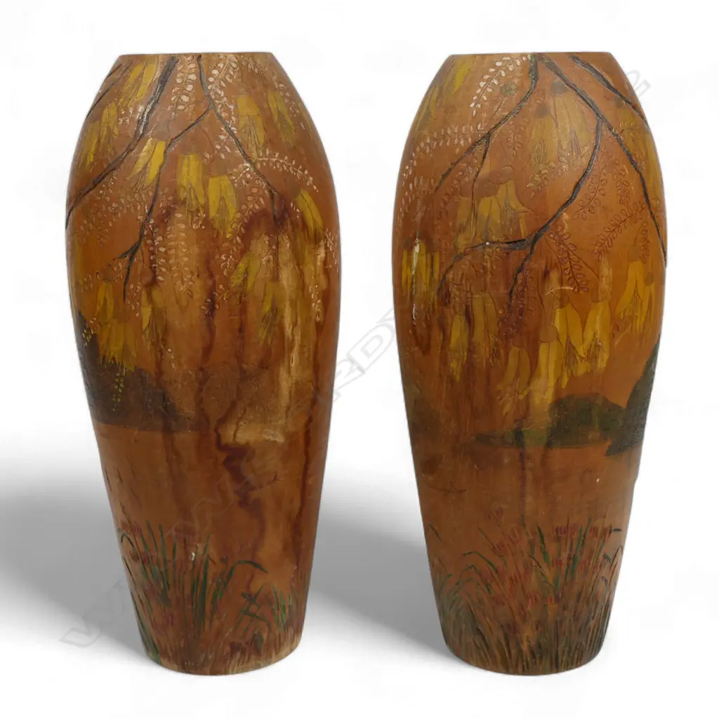 A pair of Jane Brenkley (1882-1973) tui decorated vases Image 1++