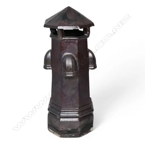 A NZ colonial tall dark salt glaze chimney pot,