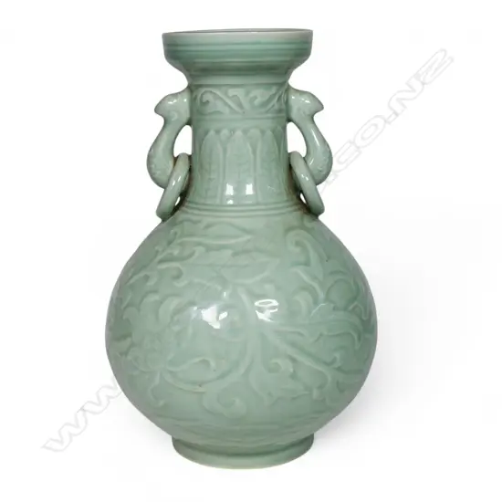 A large Chinese celadon glazed baluster vase,