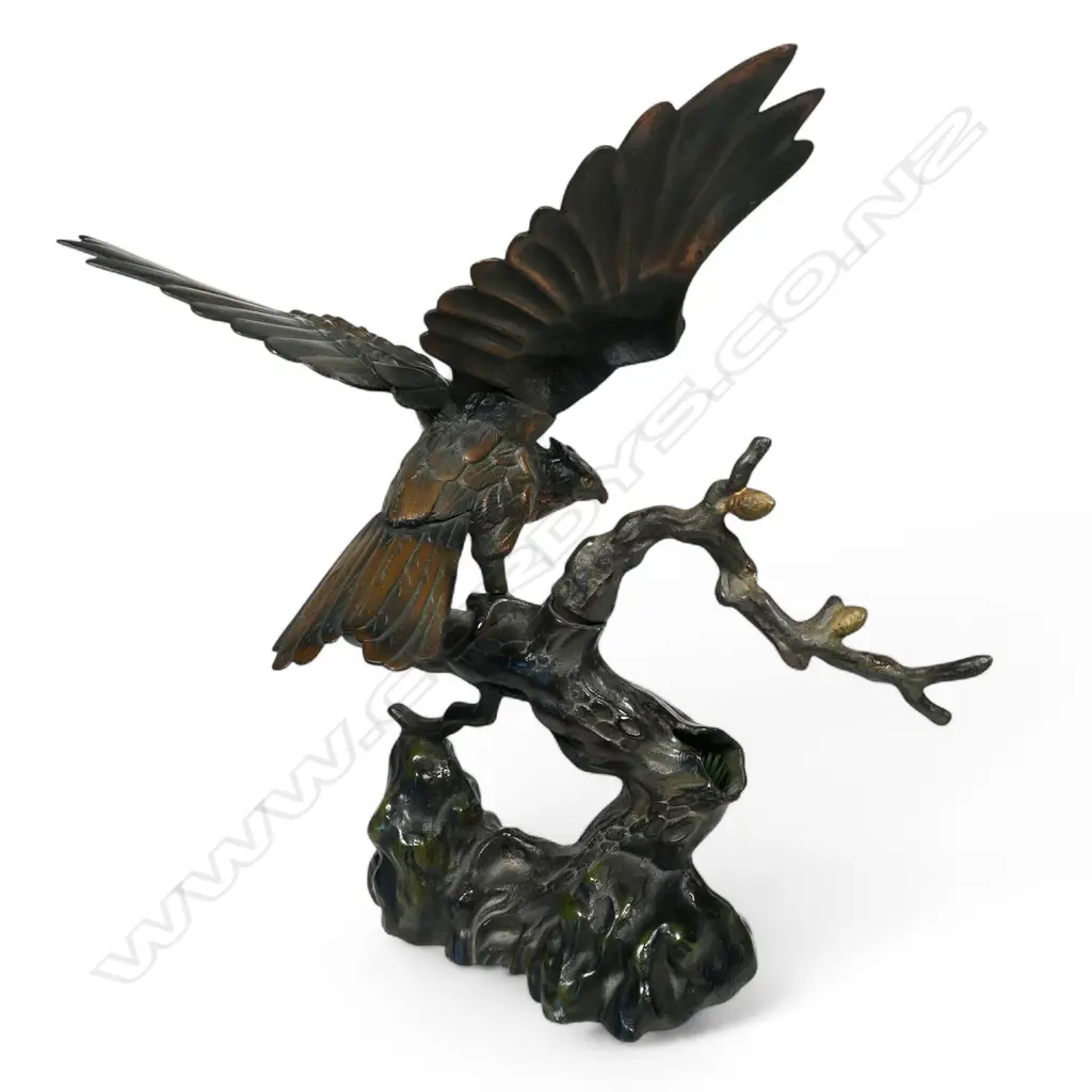 An old Japanese bronzed iron taka (hawk) sculpture, Image 1++