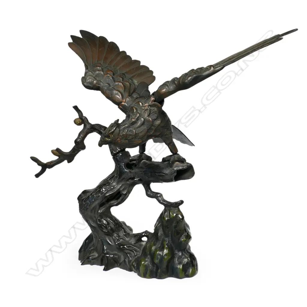 An old Japanese bronzed iron taka (hawk) sculpture, Image 1++