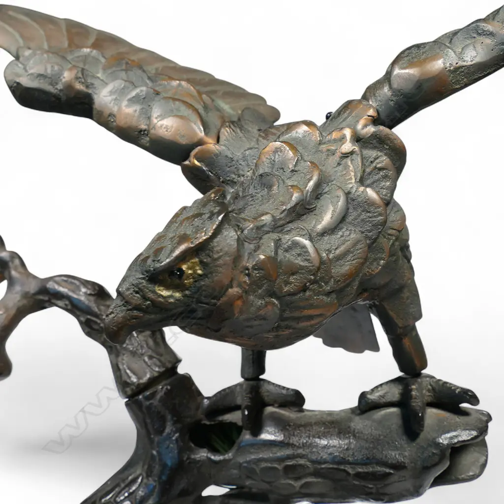 An old Japanese bronzed iron taka (hawk) sculpture, Image 1++