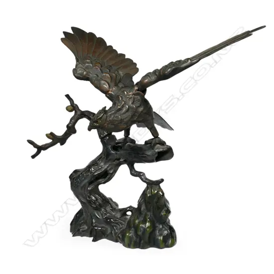 An old Japanese bronzed iron taka (hawk) sculpture,