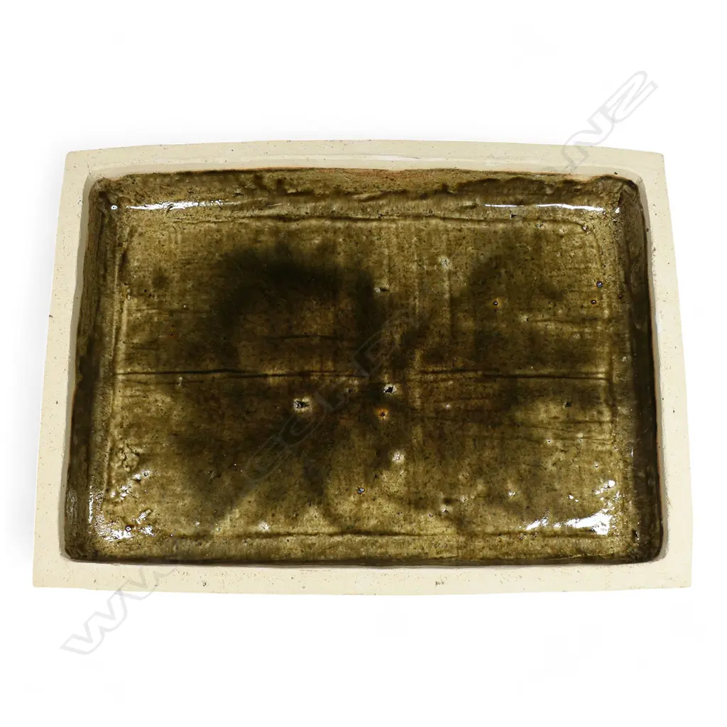 An uncommon vintage Japanese studio art pottery covered large rectangular lidded box, Image 1++