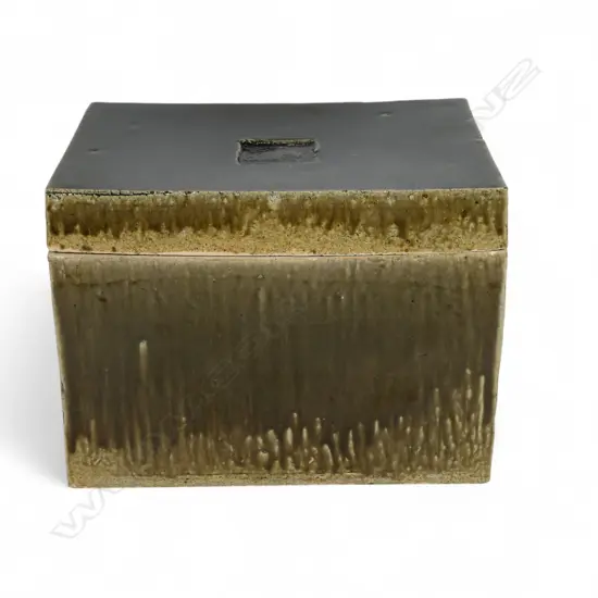 An uncommon vintage Japanese studio art pottery covered large rectangular lidded box,