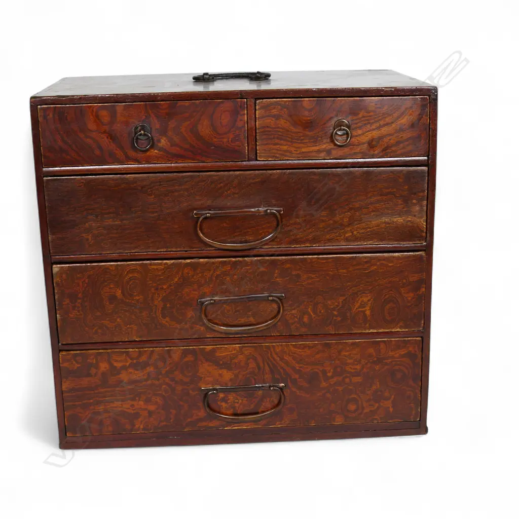 A 19thC Japanese burr wood collector's chest, Image 1++
