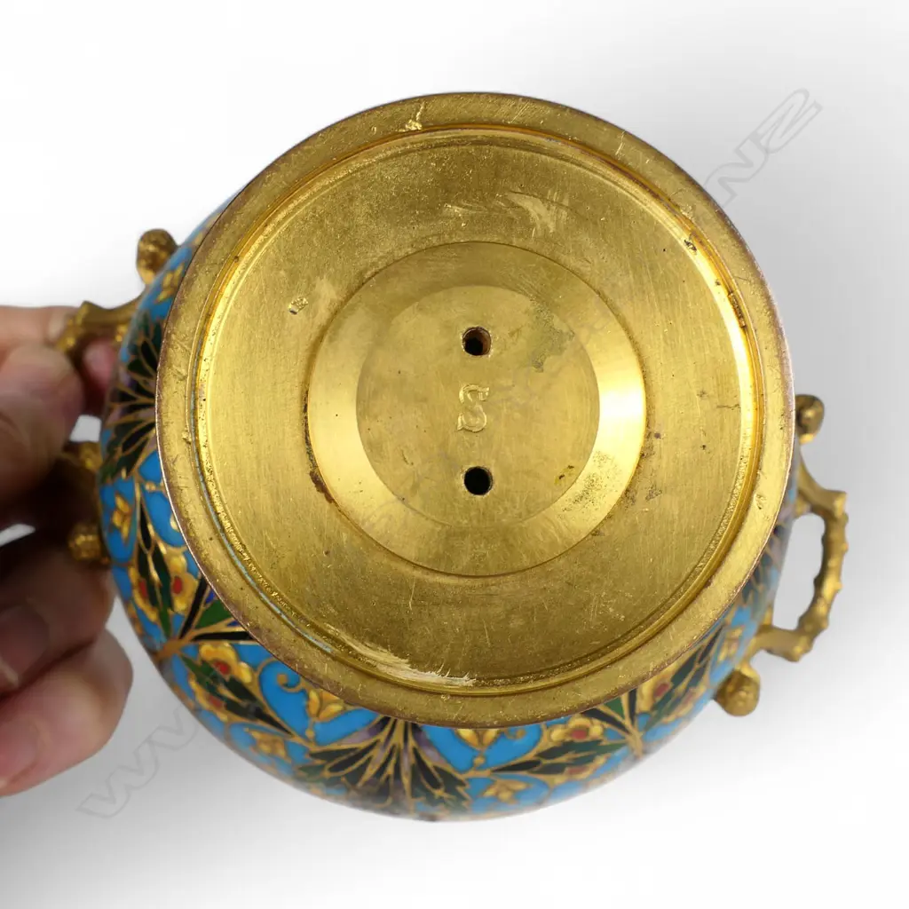 A 19thC Napoleon III period gilt bronze and cloisonne enamel tazza cup, Image 1++